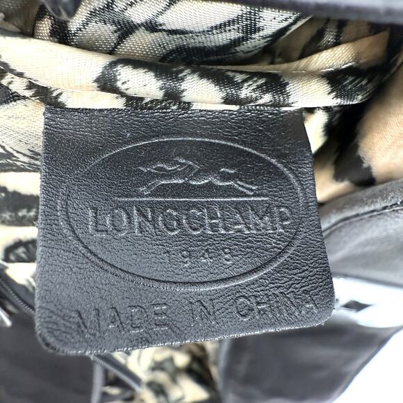 Longchamp Gatsby Black Leather Satchel Chic Handbag Embossed Jockey Horse Logo - Picture 12 of 15